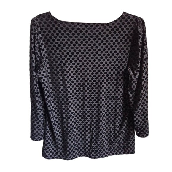 Talbots Shirt Black Medium Women's 3/4 Sleeve Polka Dot Top Blouse Velvet NEW - Picture 10 of 12
